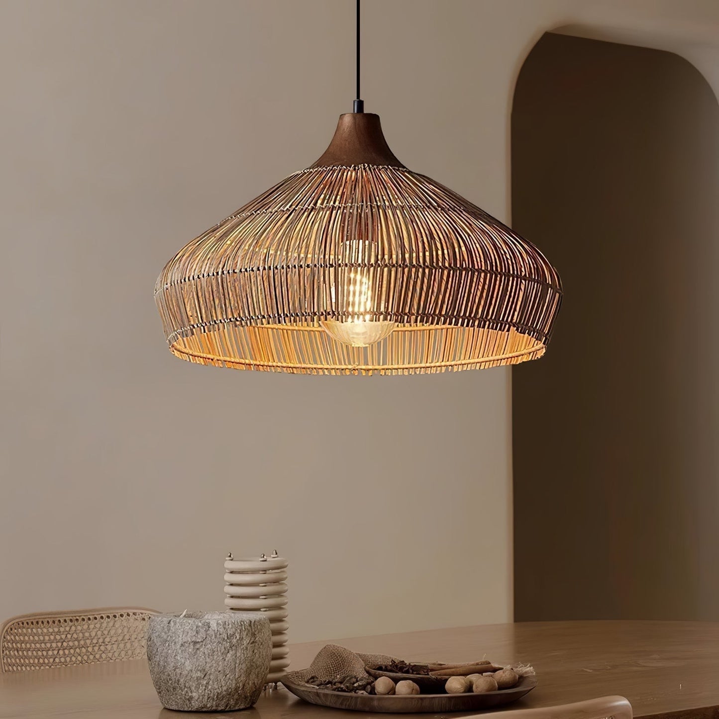 Lampe Suspendue en Rotin Tressé | Éclairage Bohémien pour Intérieurs Chaleureux