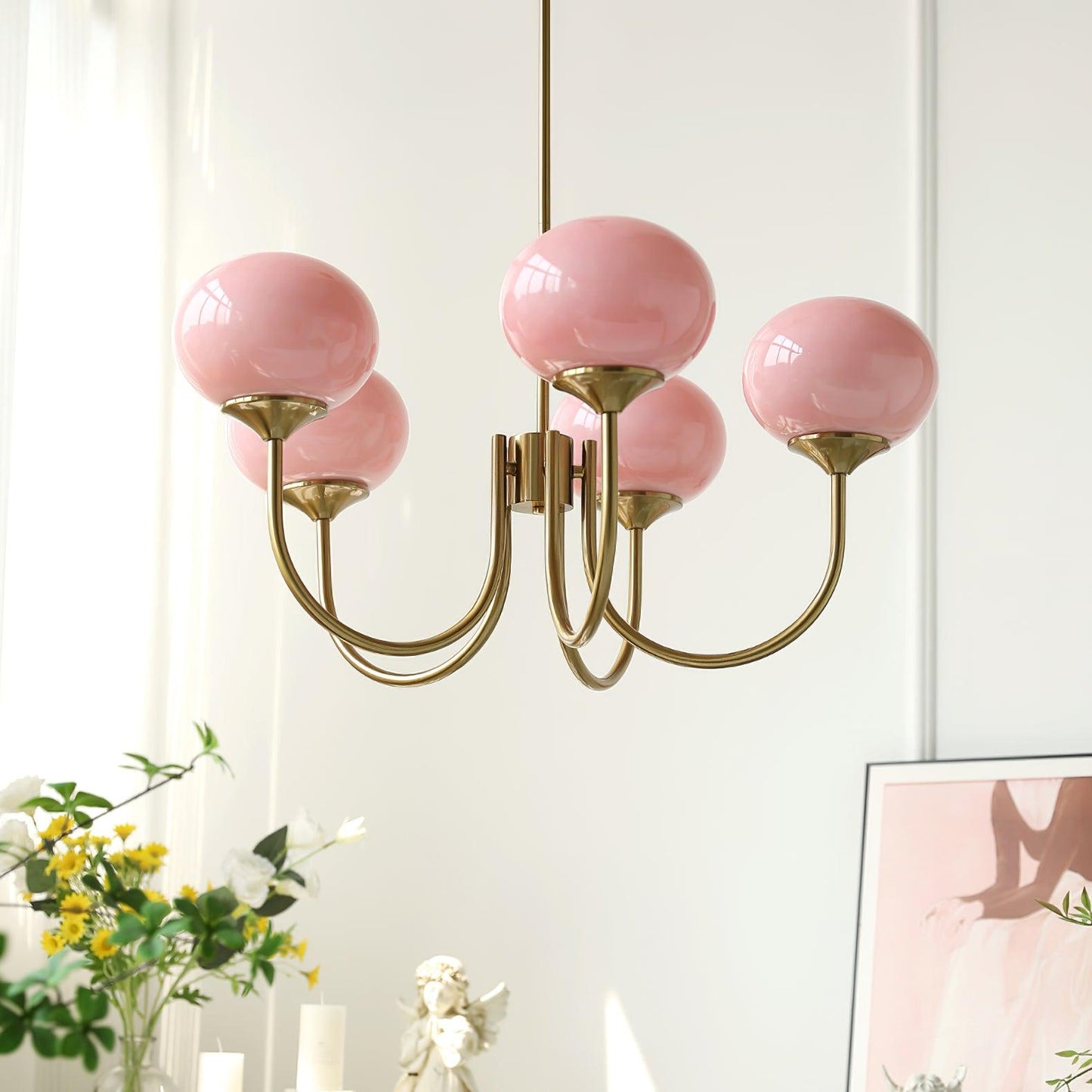 Lustre en Verre Rose pour Salle à Manger | Élégance Contemporaine et Chaleur Atmosphérique