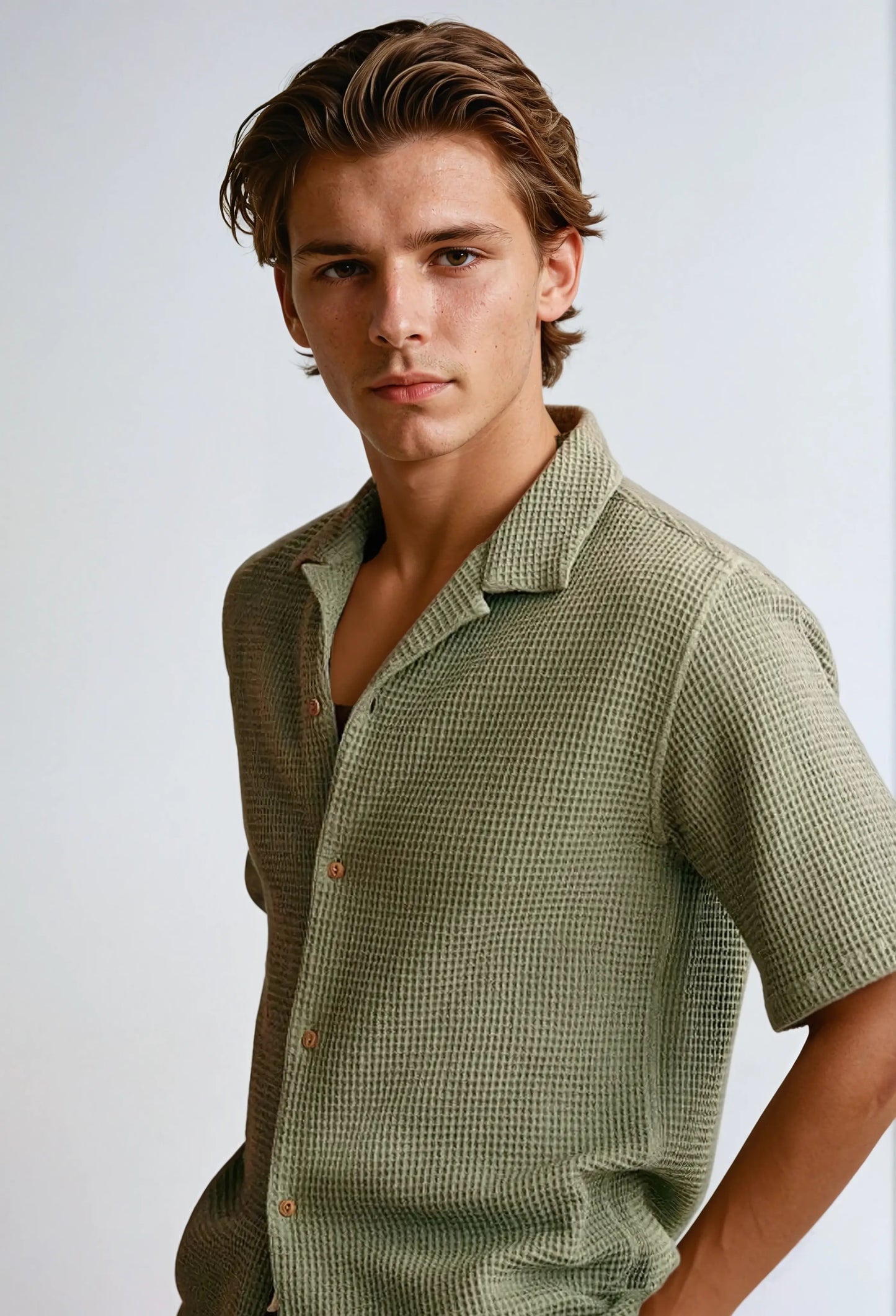 Chemise Waffle Olive pour Hommes | Élégance Décontractée et Confort Optimal