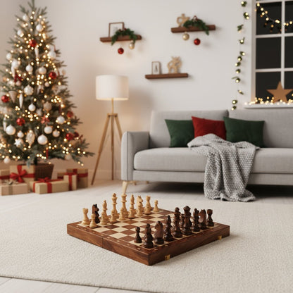 Ensemble d'échecs en Bois Pliable | Artisanat Élégant et Portable