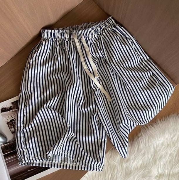 Shorts Rayés Longueur Genou | Taille à Cordon Ajustable et Confortable
