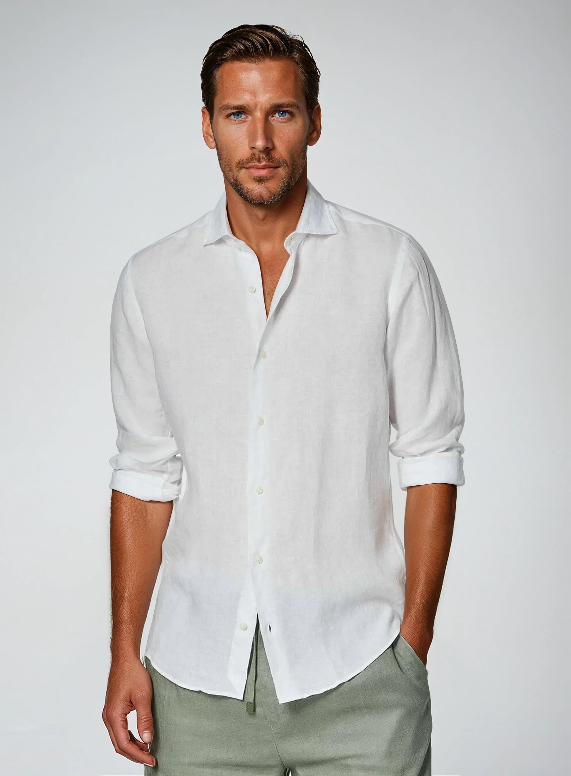 Chemise en Lin Blanc Décontractée | Style Élégant et Confort Respirant
