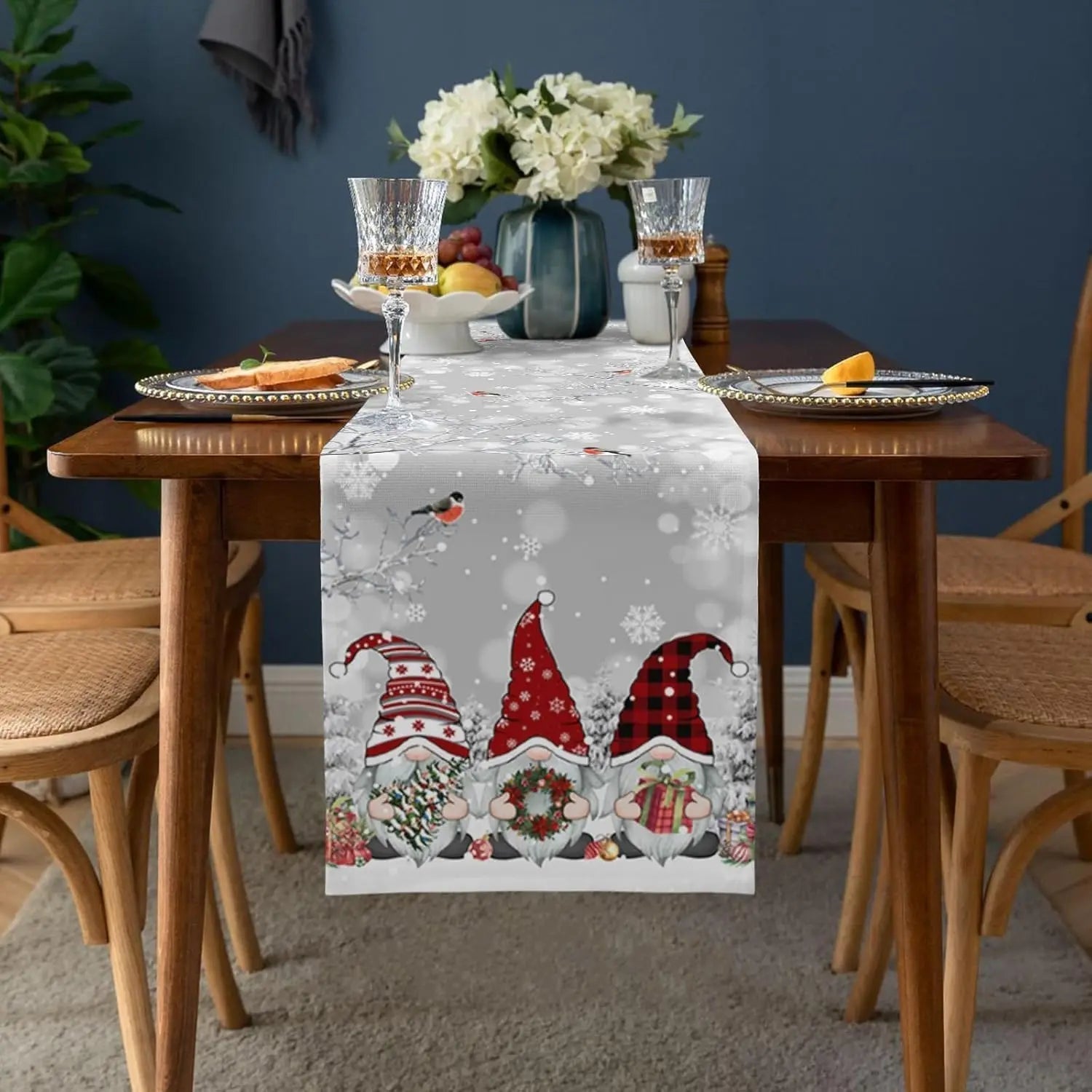 Chemin de Table de Noël | Design Flocon de Neige Élégant