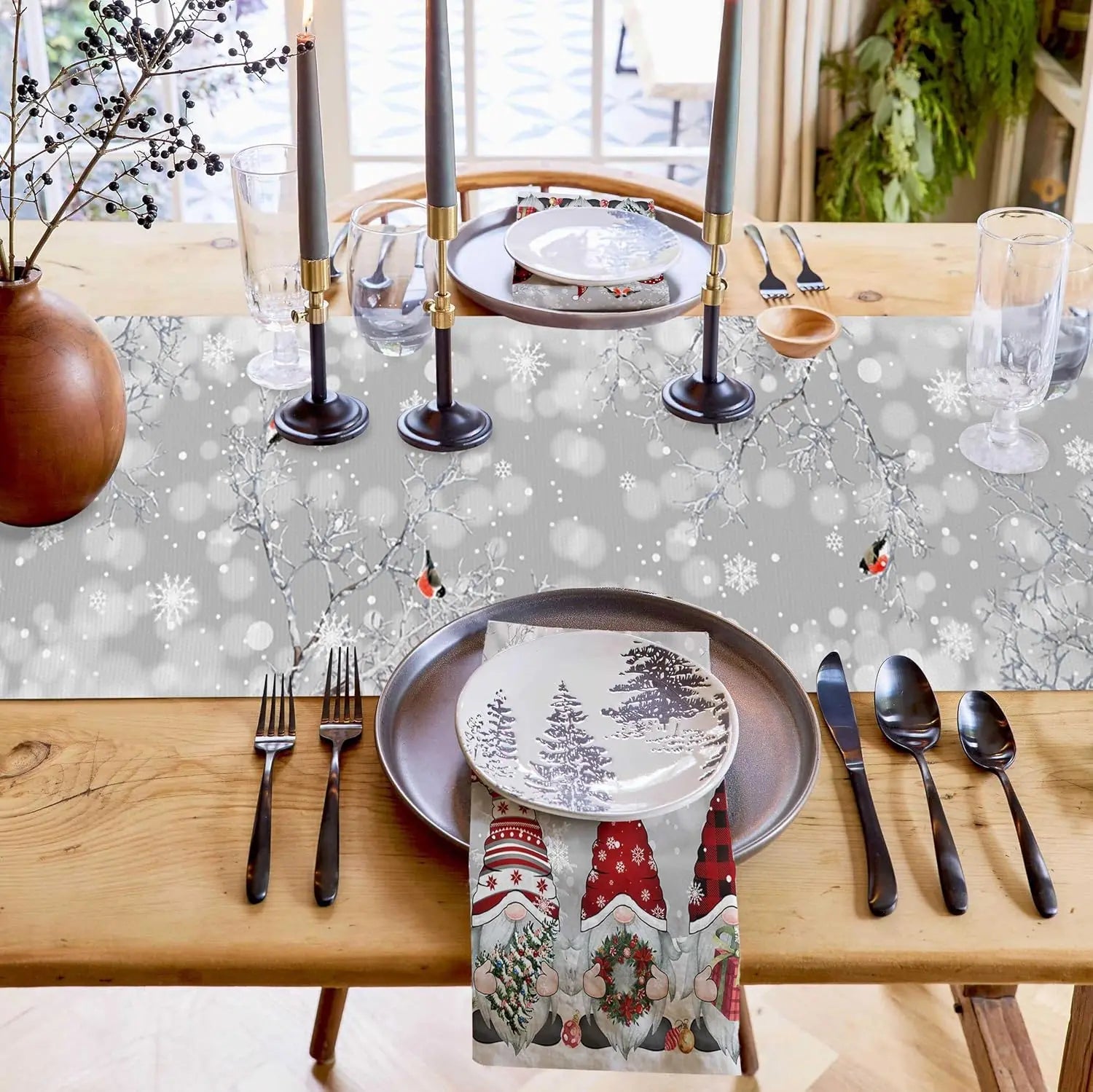 Chemin de Table de Noël | Design Flocon de Neige Élégant