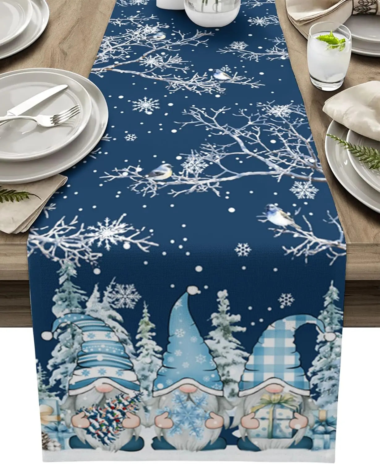Chemin de Table de Noël | Design Flocon de Neige Élégant