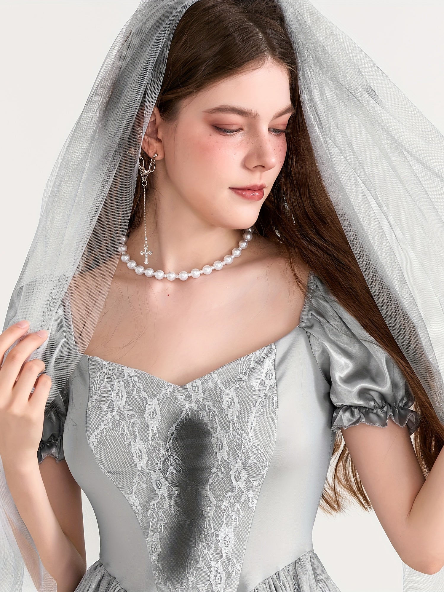 Robe de Mariée Cadavérique Gothique | Mini Robe à Manches Bouffantes et Tulle