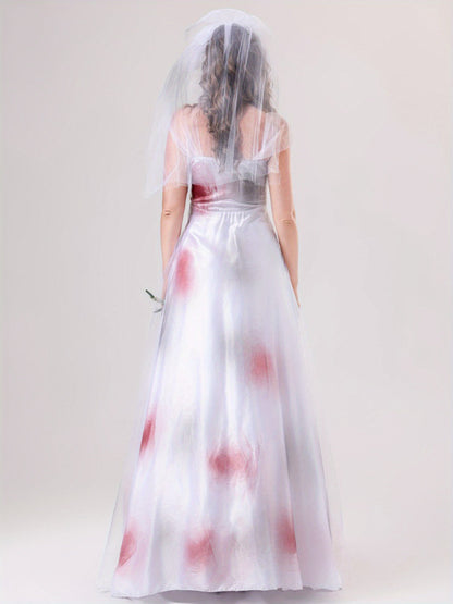 Robe de Mariée Cadavérique Halloween | Design Effrayant et Silhouette Maxi