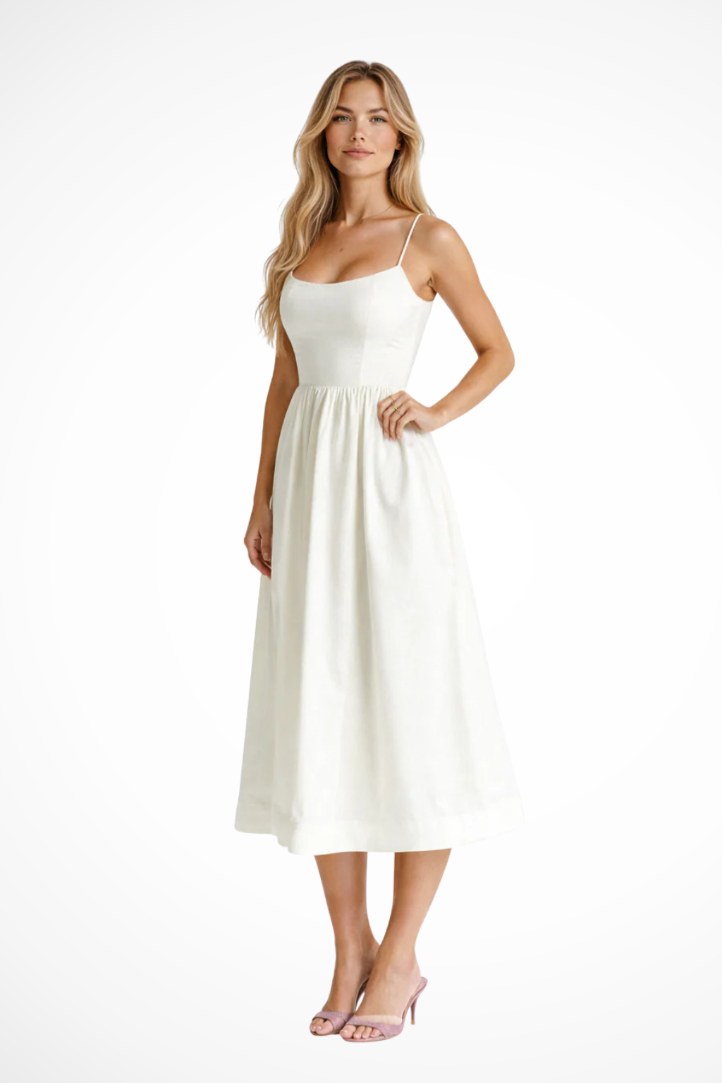 Robe Midi Élégante pour Femmes | Corsage Structuré et Bretelles Fines