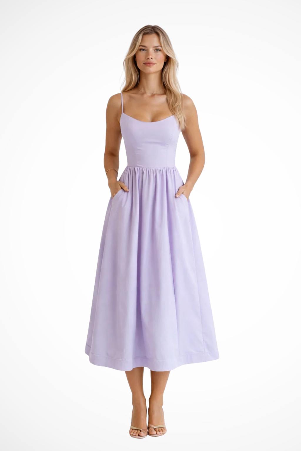 Robe Midi Élégante pour Femmes | Corsage Structuré et Bretelles Fines