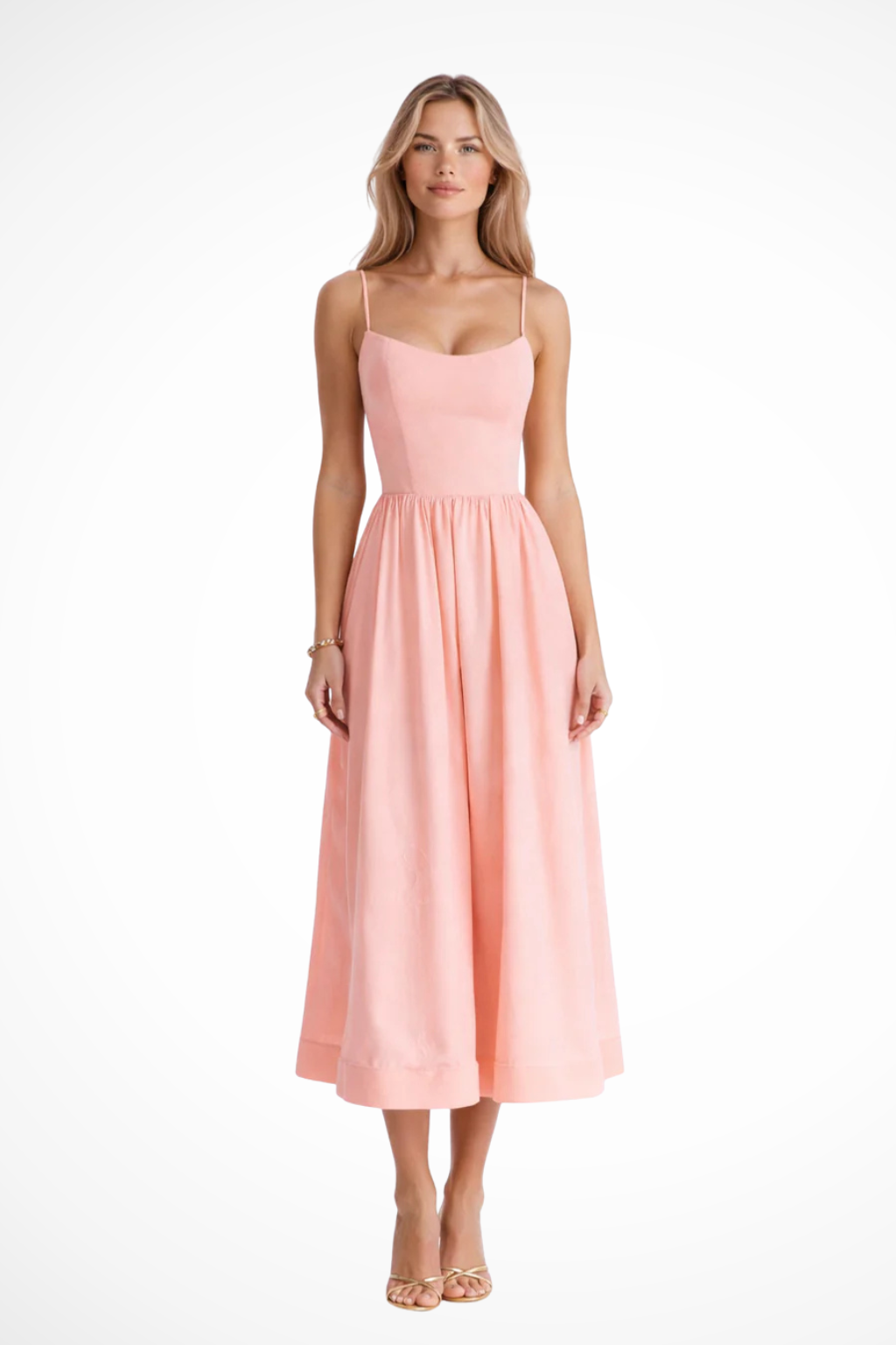 Robe Midi Élégante pour Femmes | Corsage Structuré et Bretelles Fines