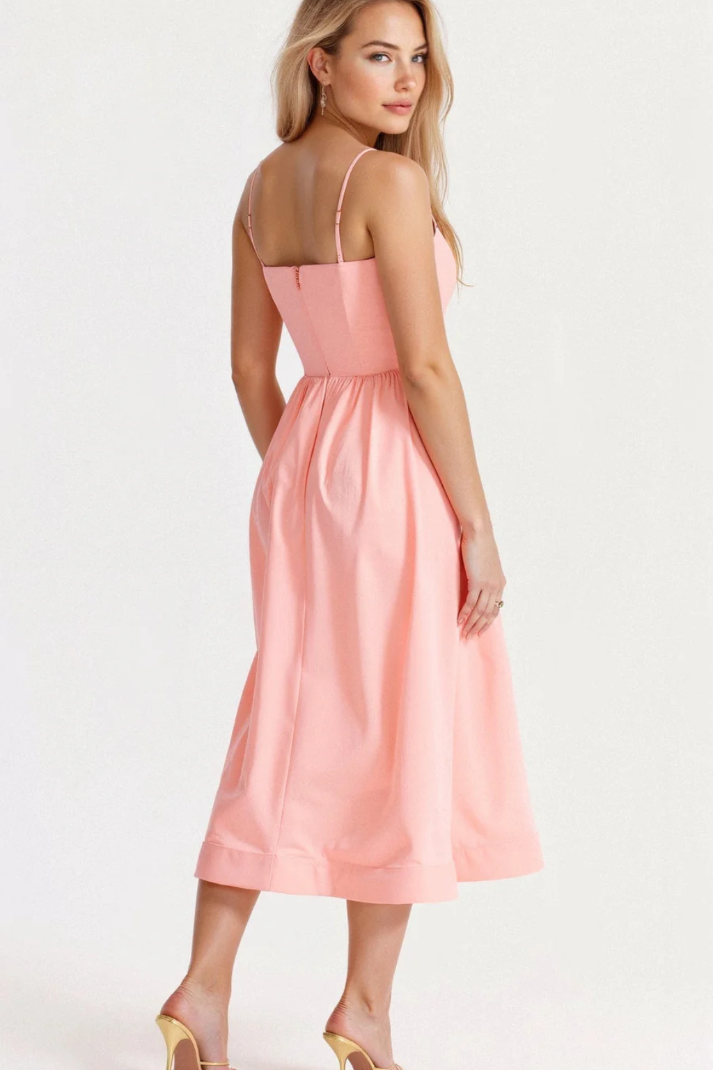 Robe Midi Élégante pour Femmes | Corsage Structuré et Bretelles Fines