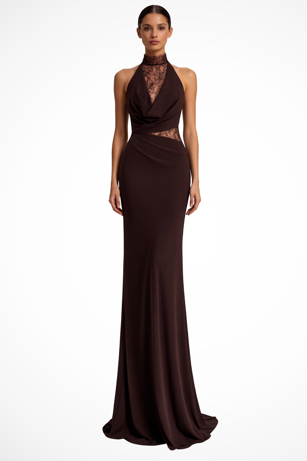 Robe en Dentelle Élégante Maxi | Col Halter et Sans Manches