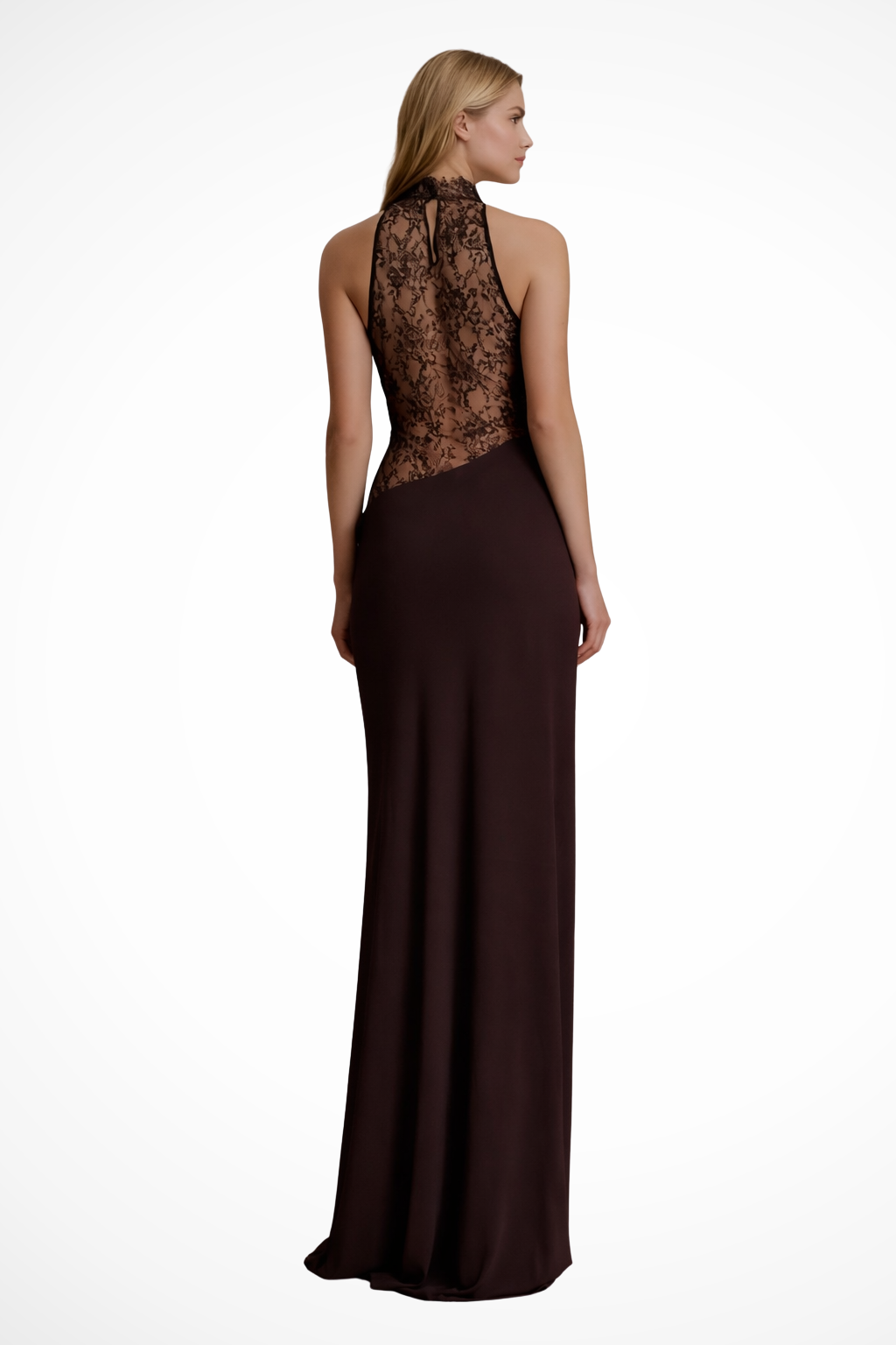 Robe en Dentelle Élégante Maxi | Col Halter et Sans Manches
