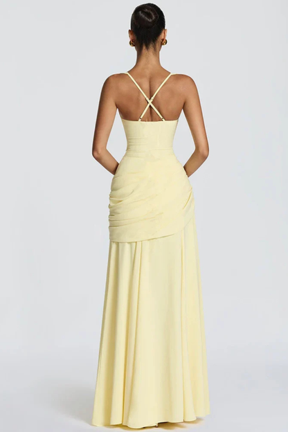 Robe de Soirée Maxi Élegante | Col Carré et Détails Froncés