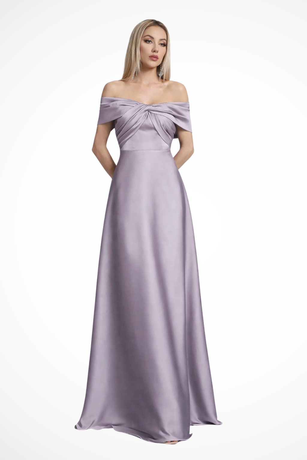 Robe Satinée Longue Élégante | Épaules Dégagées et Nœud