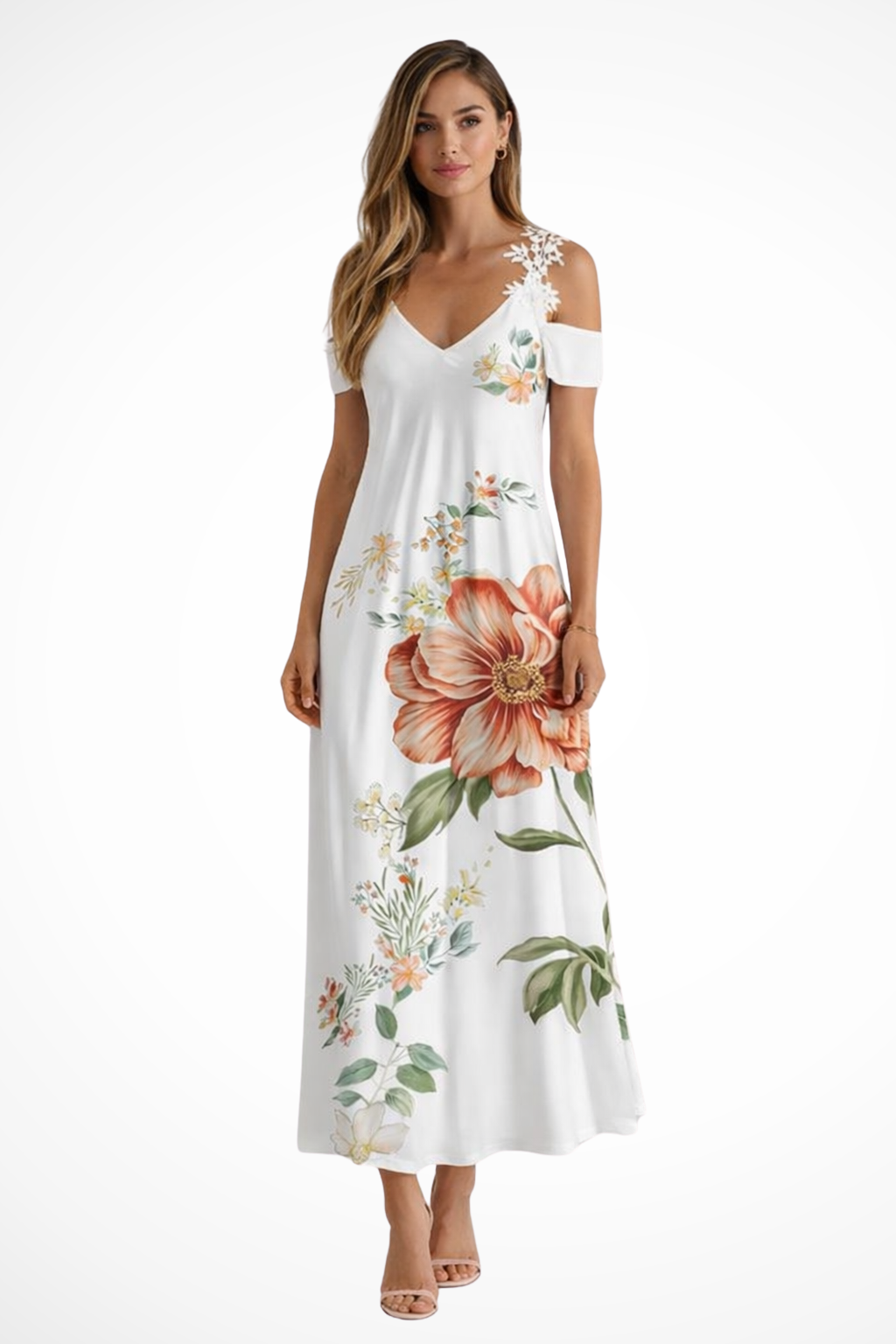 Robe Longue Fleurie Femme | Épaules Dénudées Élégantes