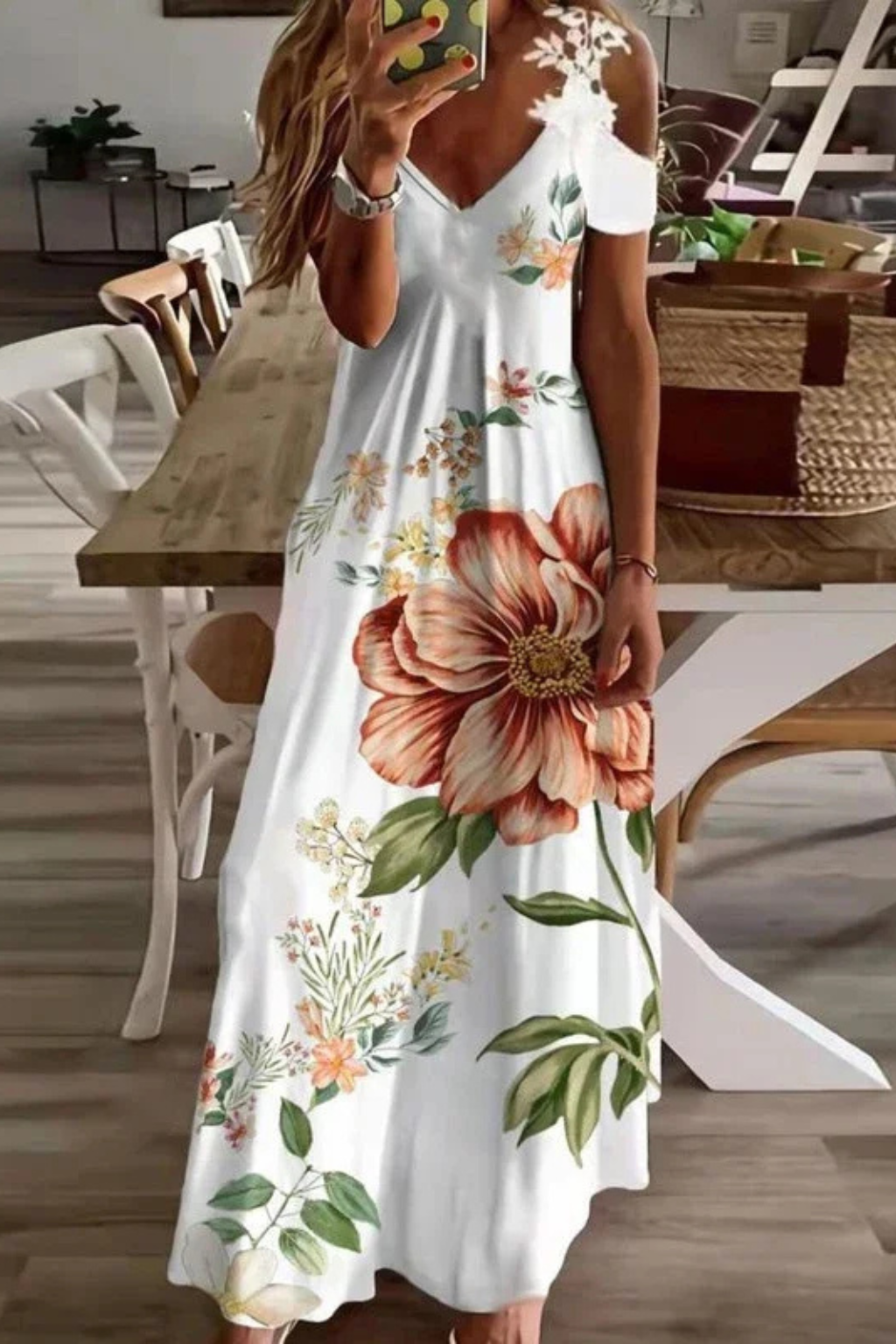 Robe Longue Fleurie Femme | Épaules Dénudées Élégantes