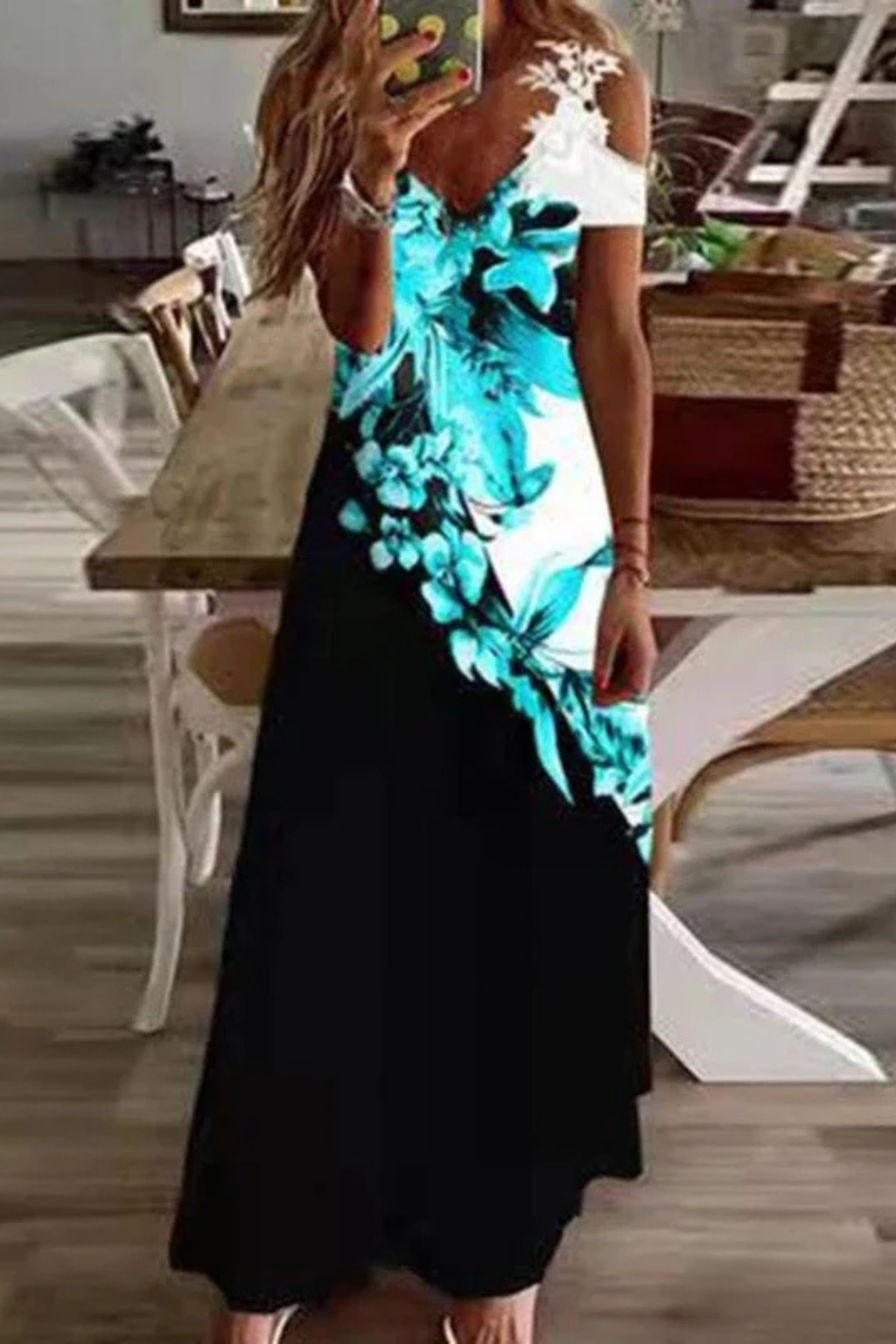 Robe Longue Fleurie Femme | Épaules Dénudées Élégantes