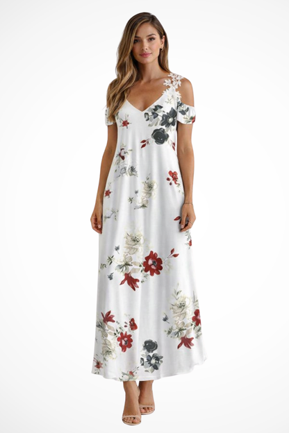 Robe Longue Fleurie Femme | Épaules Dénudées Élégantes