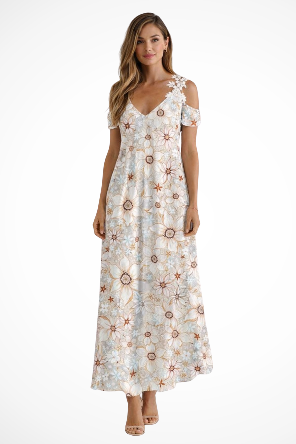 Robe Longue Fleurie Femme | Épaules Dénudées Élégantes