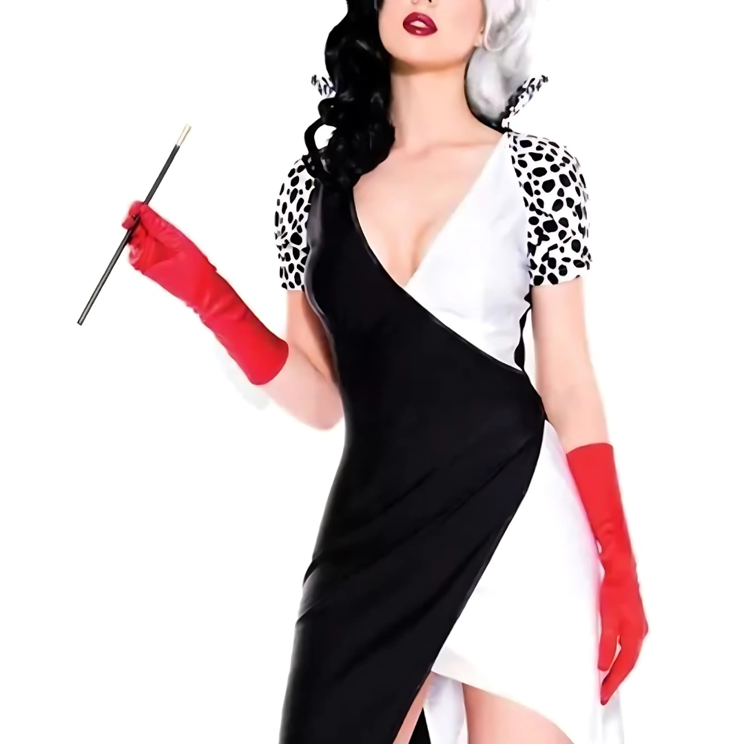 Robe de Méchant Glamour pour Femmes | Jupe Asymétrique et Manches Bouffantes