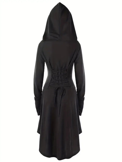 Robe Halloween Gothique à Lacets | Élégance Mystérieuse avec Capuche