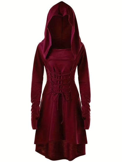 Robe Halloween Gothique à Lacets | Élégance Mystérieuse avec Capuche