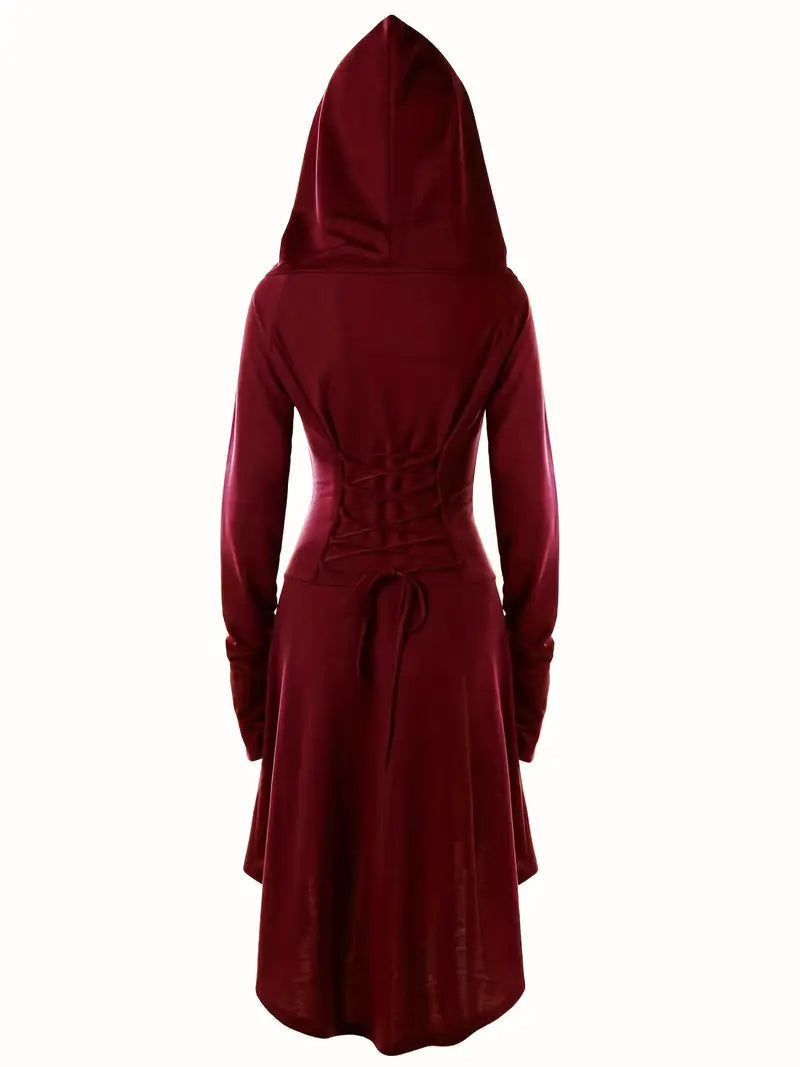 Robe Halloween Gothique à Lacets | Élégance Mystérieuse avec Capuche