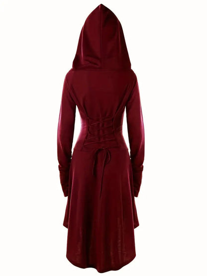 Robe Halloween Gothique à Lacets | Élégance Mystérieuse avec Capuche