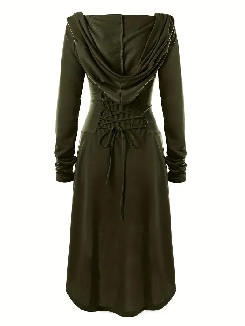 Robe Halloween Gothique à Lacets | Élégance Mystérieuse avec Capuche