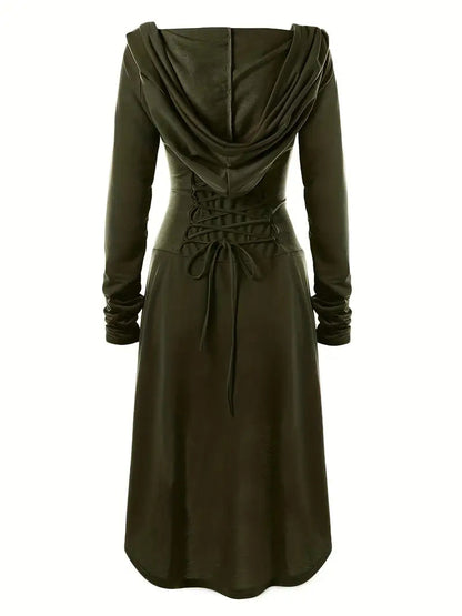 Robe Halloween Gothique à Lacets | Élégance Mystérieuse avec Capuche