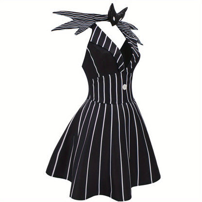 Robe de Costume Halloween Gothique | Look Unique avec Rayures et Accessoire