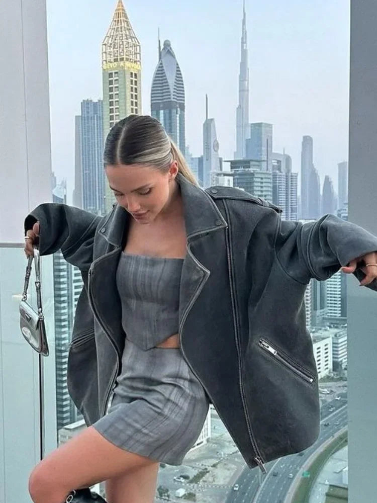 Veste en Suède Grise pour Femmes | Confort et Style pour l'Automne