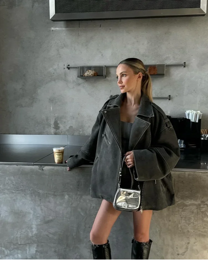 Veste en Suède Grise pour Femmes | Confort et Style pour l'Automne