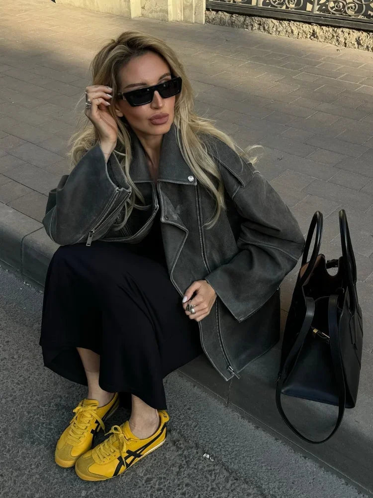 Veste en Suède Grise pour Femmes | Confort et Style pour l'Automne