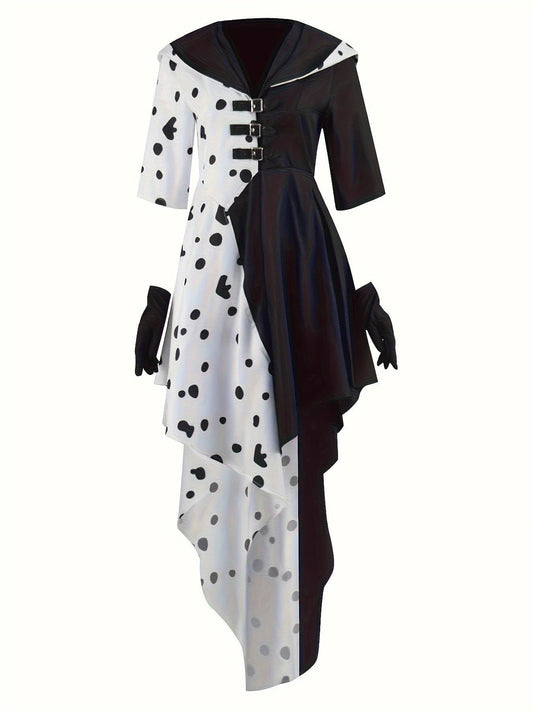 Robe de Costume Halloween Dalmatien | Design Asymétrique à Capuche et Confort