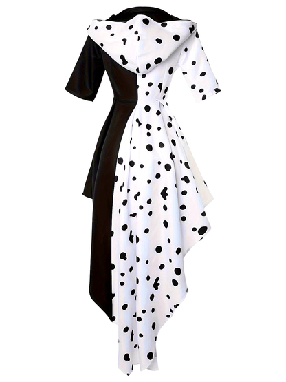 Robe de Costume Halloween Dalmatien | Design Asymétrique à Capuche et Confort
