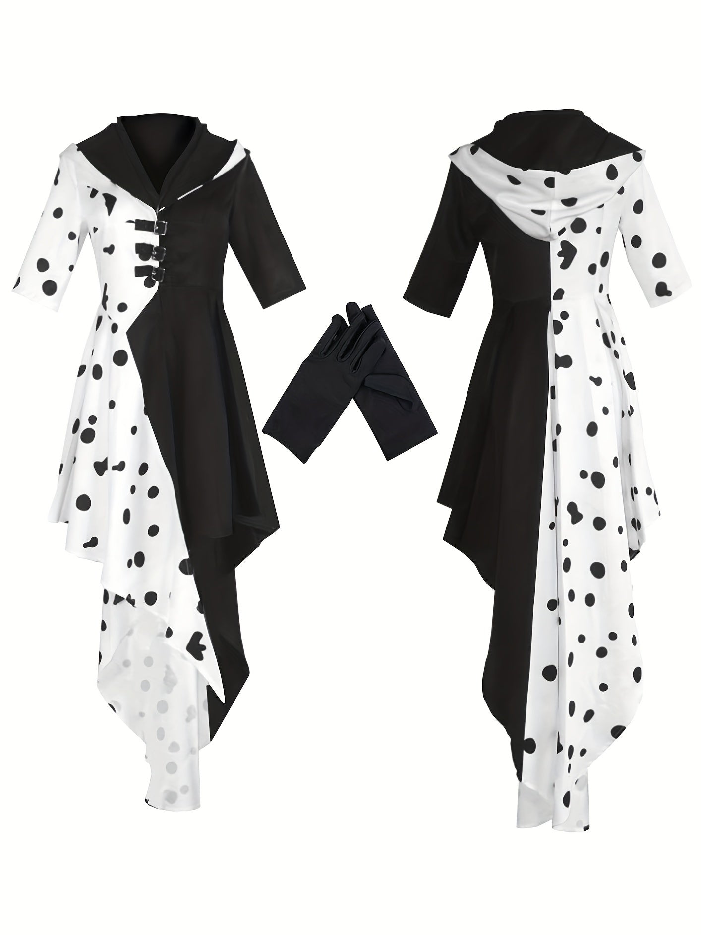 Robe de Costume Halloween Dalmatien | Design Asymétrique à Capuche et Confort