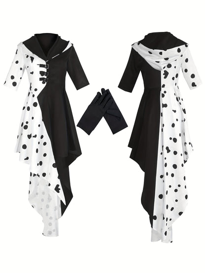 Robe de Costume Halloween Dalmatien | Design Asymétrique à Capuche et Confort