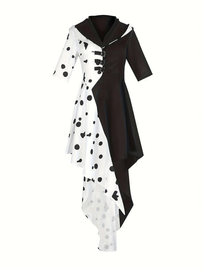 Robe de Costume Halloween Dalmatien | Design Asymétrique à Capuche et Confort