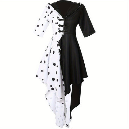 Robe de Costume Halloween Femme | Style Dalmate avec Capuche Asymétrique