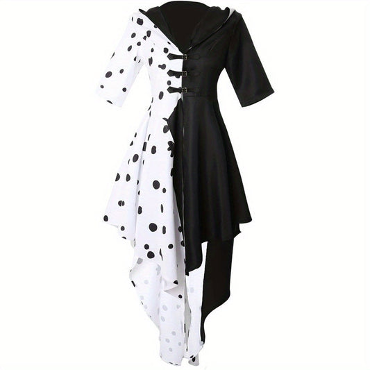 Robe de Costume Halloween Femme | Style Dalmate avec Capuche Asymétrique