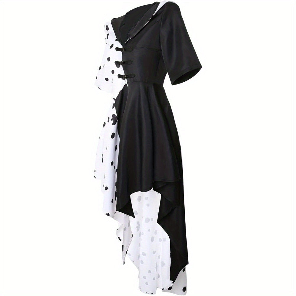 Robe de Costume Halloween Femme | Style Dalmate avec Capuche Asymétrique