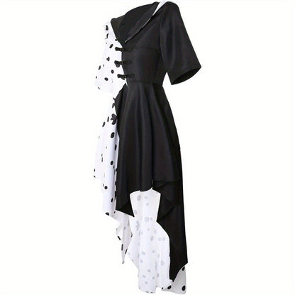 Robe de Costume Halloween Femme | Style Dalmate avec Capuche Asymétrique