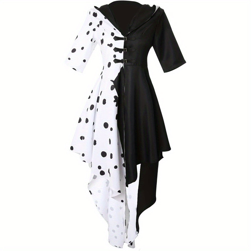 Robe de Costume Halloween Femme | Style Dalmate avec Capuche Asymétrique