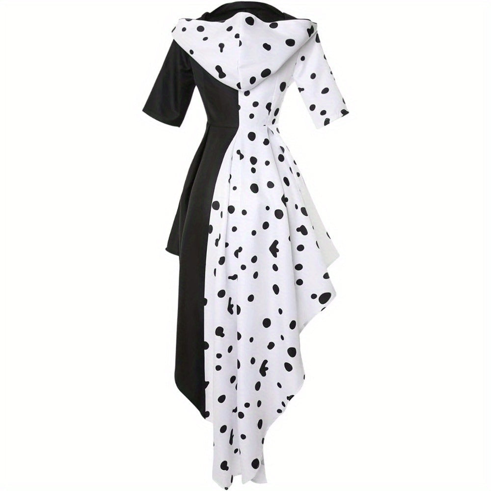 Robe de Costume Halloween Femme | Style Dalmate avec Capuche Asymétrique