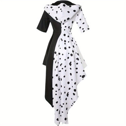 Robe de Costume Halloween Femme | Style Dalmate avec Capuche Asymétrique