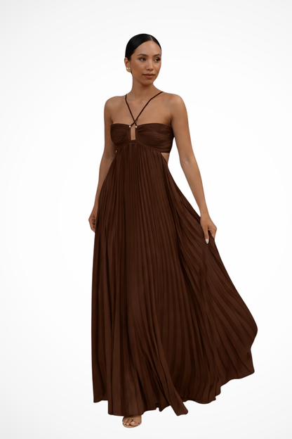 Robe Maxi Plissée Femme | Élégance d'Été Dos Nu