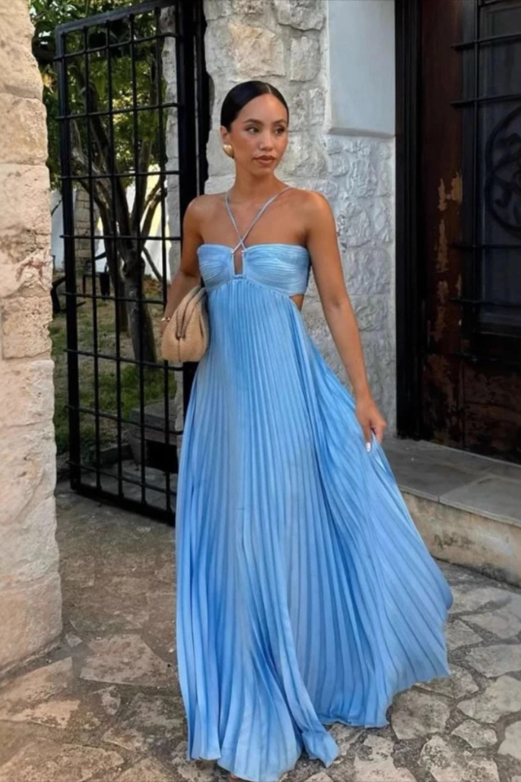 Robe Maxi Plissée Femme | Élégance d'Été Dos Nu