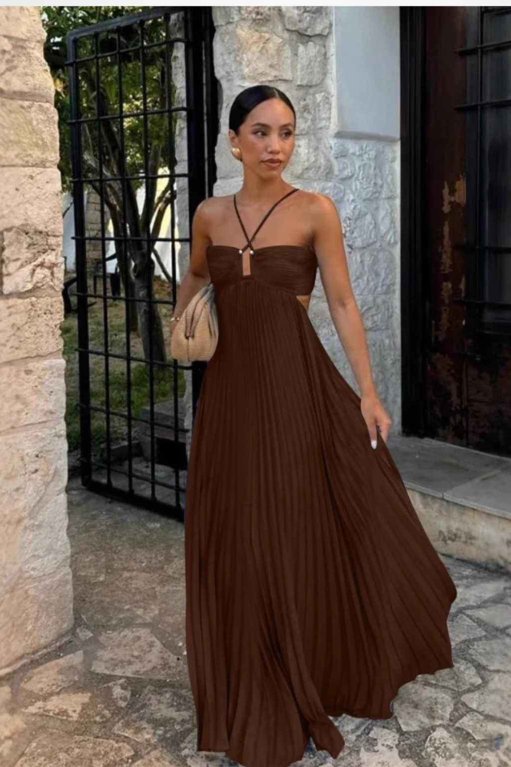 Robe Maxi Plissée Femme | Élégance d'Été Dos Nu